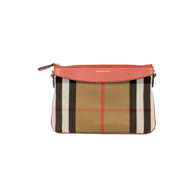 Burberry Peyton House Check Derby Cinnamon Red Grain Leather Pouch Crossbody Bag