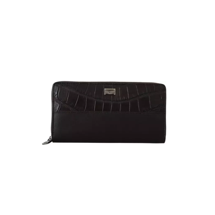 Dolce & Gabbana Brown Exotic Leather Zip Around Continental Clutch Wallet