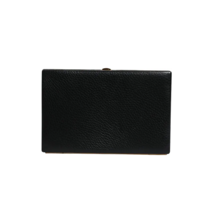 Dolce & Gabbana Black Leather Gold Frame Clutch Evening Party Purse Bag