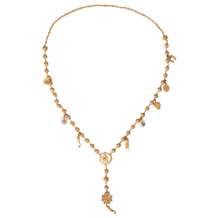 Gold Tone Chain Brass Beaded Statement Sicily Necklace