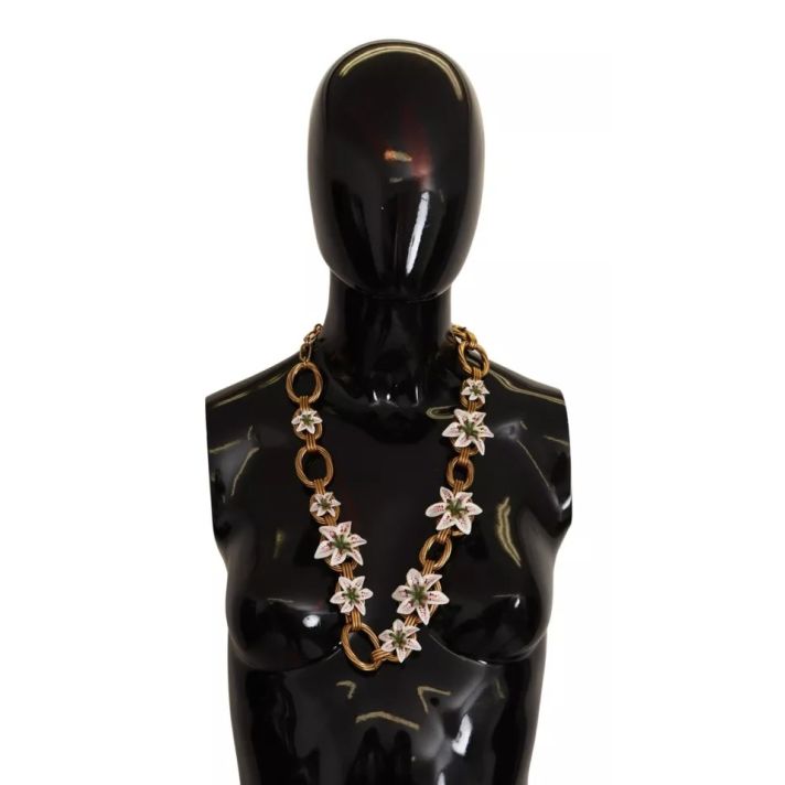 Gold Chain Lilium Floral Choker Statement Jewelry Necklace