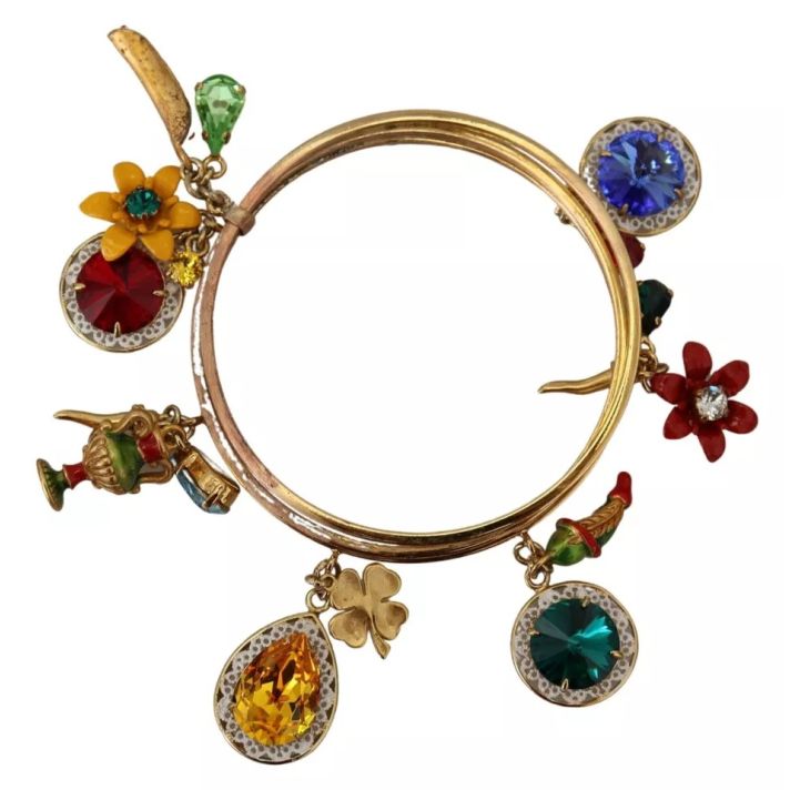 Multicolor Crystal Gold Tone Brass Bangle Bracelet
