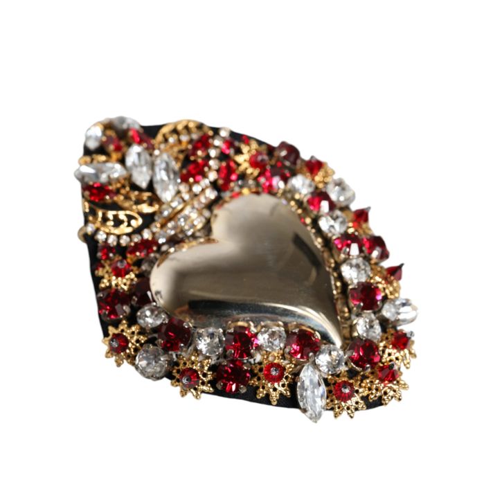 Gold Tone Brass Sacred Heart Crystal Embellished Brooch