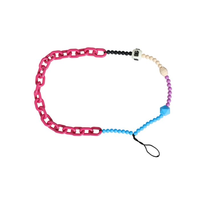 Multicolor Beaded Chain Logo Charm Necklace