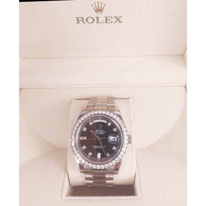 Pre-owned Day-Date 40 White Gold and Diamonds Rolex Men's Watch