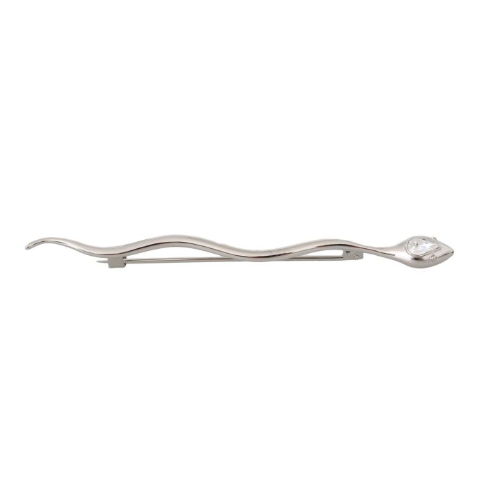 Elegant Crystal-Embellished Silver Brooch Pin