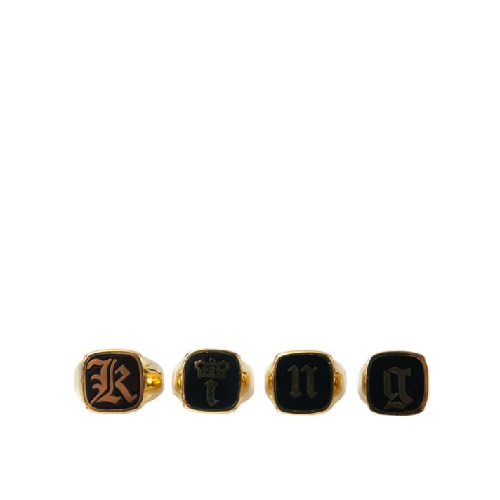 Gold Brass KING Enamel Set of 4 Ring