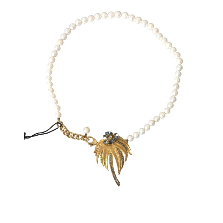 Gold Brass Crystal Pearl Tree Pendant Charm Necklace