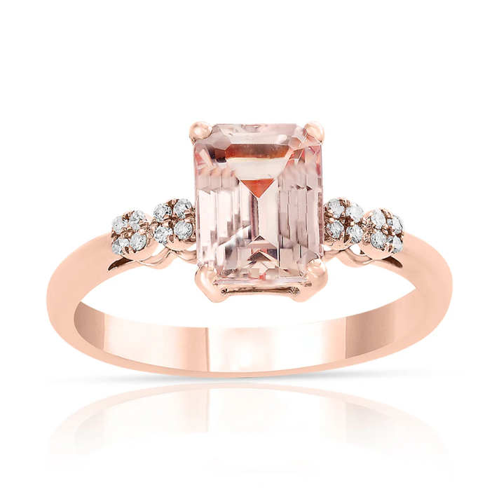 14k Rose Gold 1.38ct Octagon Cut Morganite and Diamond Engagement Ring for Women