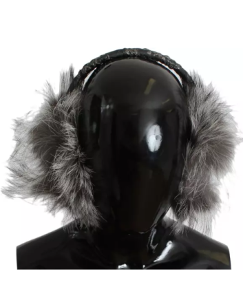 Dolce & Gabbana Gray Fox Fur Crystal Ear Muffs