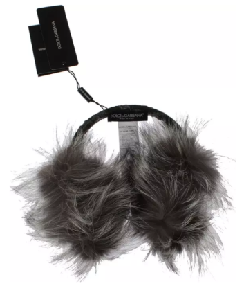 Dolce & Gabbana Gray Fox Fur Crystal Ear Muffs