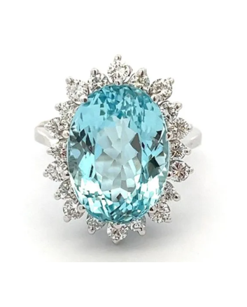 Estate  Oval Aquamarine And Diamonds Ring