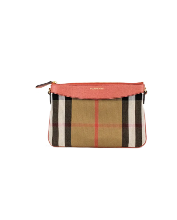 Burberry Peyton House Check Derby Cinnamon Red Grain Leather Pouch Crossbody Bag