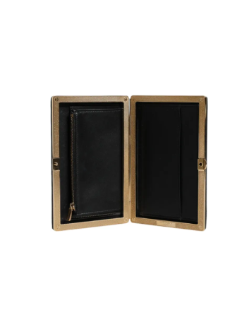 Dolce & Gabbana Black Leather Gold Frame Clutch Evening Party Purse Bag