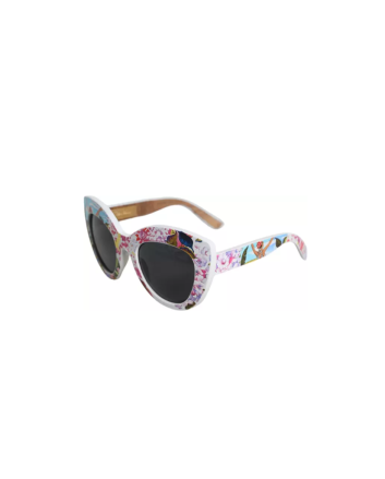 Dolce & Gabbana Multicolor Wood Crystal Brass Frame Floral Hand Paint Sunglasses