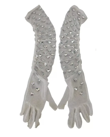 Dolce & Gabbana White Crystal Elbow Length Cotton Tulle Gloves