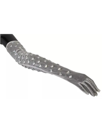Dolce & Gabbana White Crystal Elbow Length Cotton Tulle Gloves