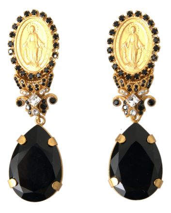 Gold Votive Crystal Madonna Earrings