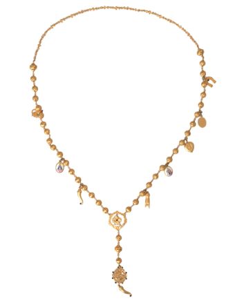 Gold Tone Chain Brass Beaded Statement Sicily Necklace