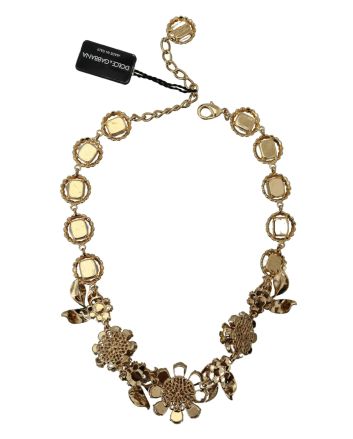 Elegant Gold Tone Crystal Statement Necklace