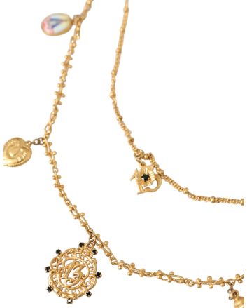 Gold Tone Chain Brass Charm Statement Sicily Necklace