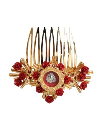 Gold Brass Crystal Heart Floral Hair Comb
