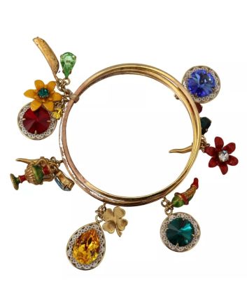 Multicolor Crystal Gold Tone Brass Bangle Bracelet