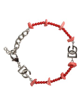 Silver Tone Brass Beaded Resin DG Logo Chain Bracelet