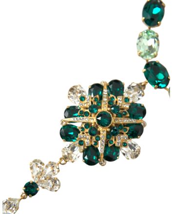 Gold Brass Crystal Strass Embellished Collar Necklace