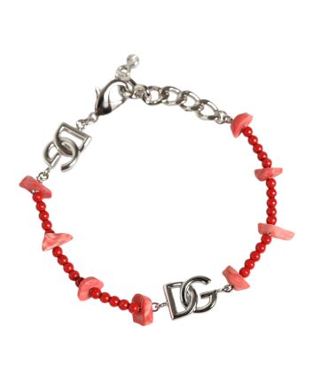 Silver Tone Brass Beaded Resin DG Logo Chain Bracelet