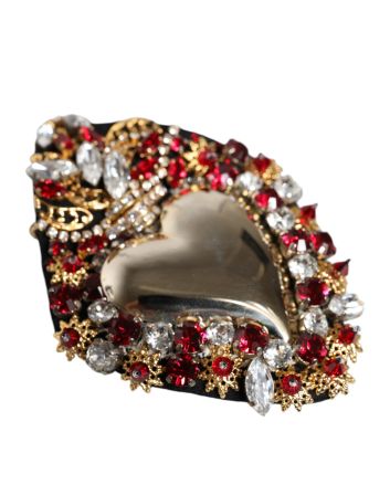 Gold Tone Brass Sacred Heart Crystal Embellished Brooch
