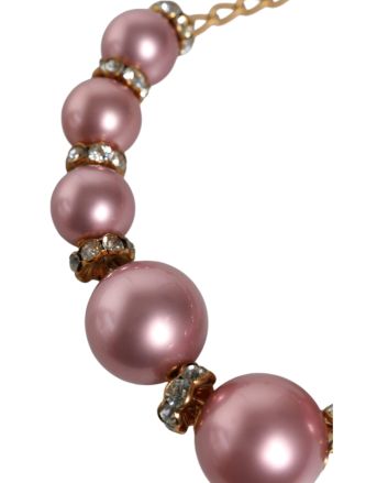 Pink Maxi Faux Pearl Beads Crystals Gold Chain Necklace