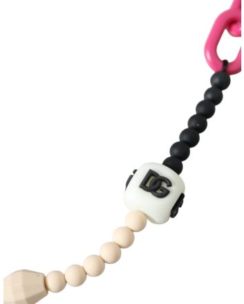 Multicolor Beaded Chain Logo Charm Necklace