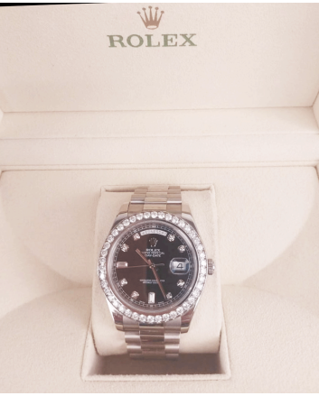 Pre-owned Day-Date 40 White Gold and Diamonds Rolex Men's Watch
